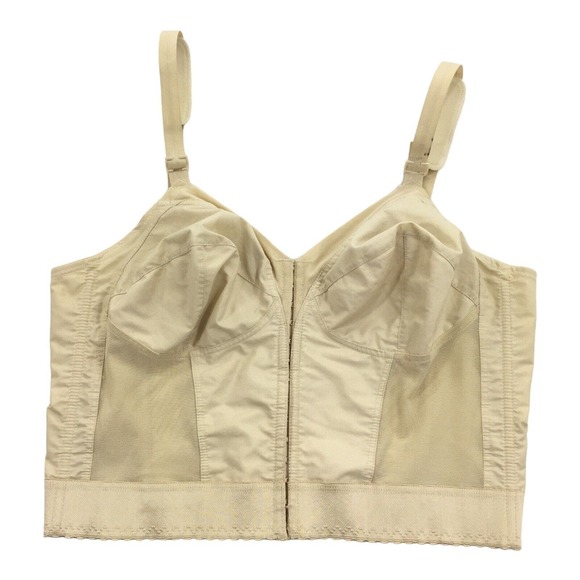 Vintage Exquisite Form Long Line Corset Buster Bra 44B Beige 80s Shapewear - Picture 1 of 7